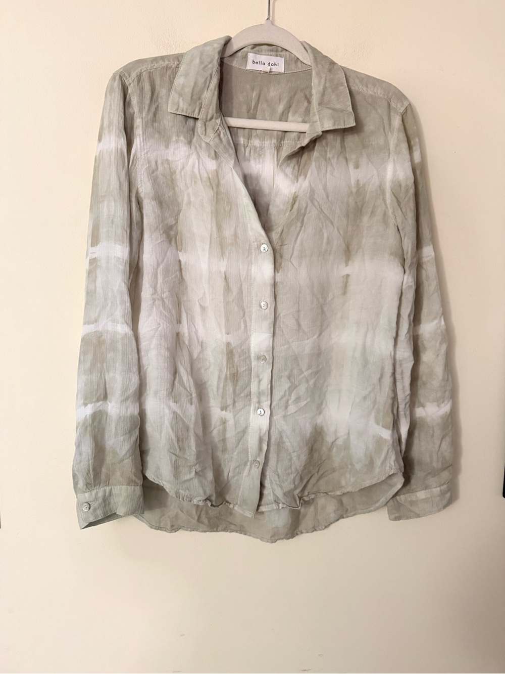 Bella Dahl Olive & White Tie-Dye Long-Sleeve Button-Up